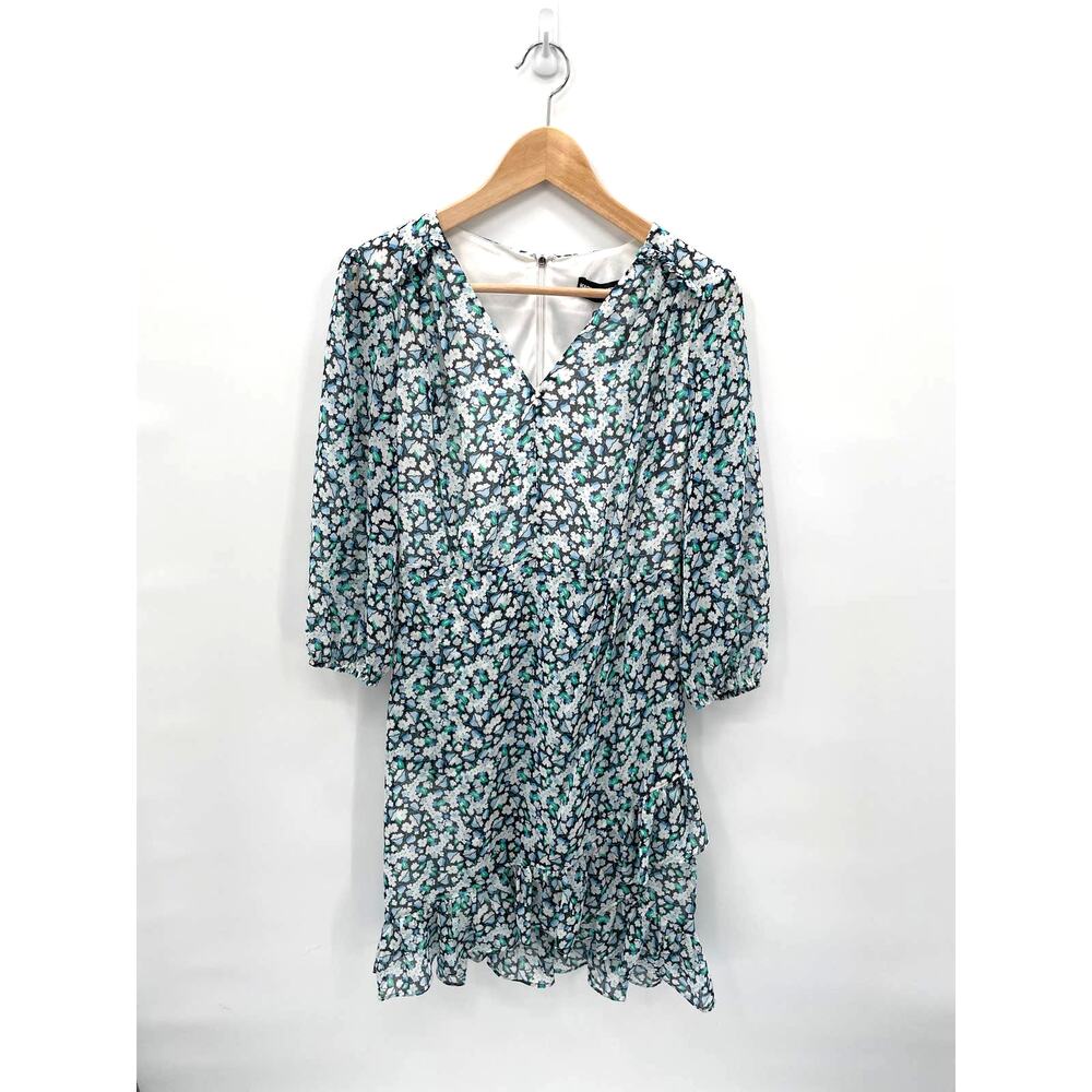 KARL LAGERFELD NWT Floral Long Sleeve V Neck Ruffle Hem Dress // 2 - Picture 4 of 12
